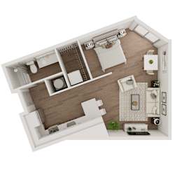Studio One Bath 650 SF Floor Plan at Echo Park in Omaha, NE