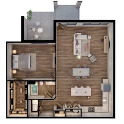 1,078 SF One Bed/One Bed Townhome Floor Plan at The Sterling at Prairie Trail North in Ankeny, IA