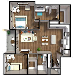 1,175 SF Two Bed Two Bath Spring Floor Plan at The Sterling at Prairie Trail North in Ankeny, IA