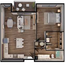 800 SF Astor One Bed One Bath Floor Plan at The Sterling at Prairie Trail North in Ankeny, IA