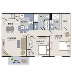 Floor Plan 2 Bedroom, 2 Bathroom - 1050 SF