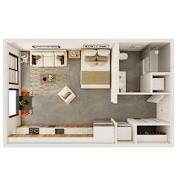 Floor Plan 0 Bedroom, 1 Bathroom - 531 SQ FT