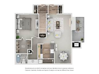 One bedroom 1 bath floorplan with balcony at Village Club of Farmington Hills Apartments, Farmington Hills, Michigan