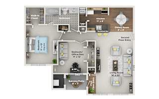 A floor plan of a house showing the layout of the rooms.
