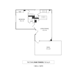 The Twin Floorplan at Park Towers, St. Louis Park, MN 1  Bed   1  Bath   700 Sq. Ft.