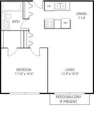 1 bed 1 bath floor plan E at Axon Green, Minneapolis, MN, 55416