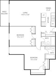 2 bed 2 bath floor plan H at Axon Green, Minneapolis, Minnesota