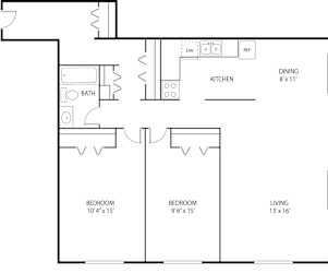 2 bed 2 bath floor plan C at Axon Green, Minneapolis, 55416