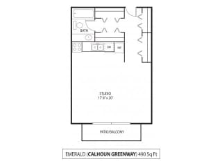 The Calhoun Greenway Emerald Floor Plan The Calhoun Greenway Apartments in Minneapolis, MN Studio