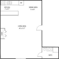 Studio Floor Plan at Hamline Terrace, Roseville, MN