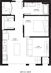 1 bedroom 1 bathroom A-4 Floor Plan at The Mera, St Louis Park