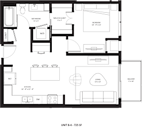 1 bedroom 1 bathroom B-4 Floor Plan at The Mera, St Louis Park, MN
