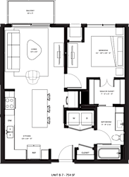 1 bedroom 1 bathroom B-7 Floor Plan at The Mera, St Louis Park