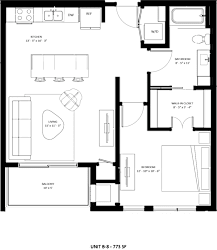 1 bedroom 1 bathroom B-8 Floor Plan at The Mera, Minnesota