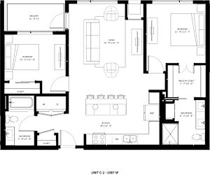2 bedroom 2 bathroom C-2 Floor Plan  at The Mera, St Louis Park, 55426