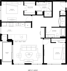 2 bedroom 2 bathroom C-7 Floor Plan at The Mera, Minnesota