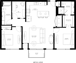 2 bedroom 2 bathroom CC-3 Floor Plan at The Mera, St Louis Park, MN