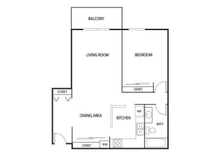 1 Bedroom 1 Bath 748 Sq. Ft. Birch Floor Plan at Valley Pond Apartments in Apple Valley, MN