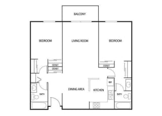 2 Bedroom 2 Bath 990 Sq. Ft. Oak Floor Plan at Valley Pond Apartments in Apple Valley, MN