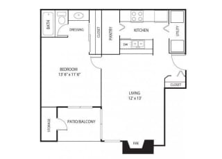 1 Bedroom 1 Bath 628 Sq. Ft. | Birch 2 Floorplan at Eden Commons Apartments in Eden Prairie, MN