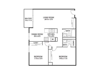 2  Bed   2  Bath   1,045-to1,175 Sq. Ft. Melody, Chowen & Heights Floor Plan at The Edina Towers, Edina, 55435