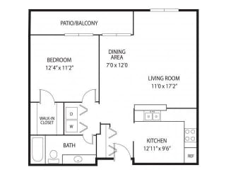 1 Bedroom 1 Bathroom 860 Sq. Ft. Wells Floor Plan at Mallard Creek Apartments in Golden Valley, MN