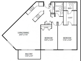 Royal Oak Floor plan at Cedars Lakeside Apartments, Little Canada, MN