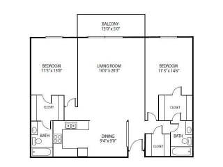 Spruce Floor plan at Cedars Lakeside Apartments, Little Canada, 55117