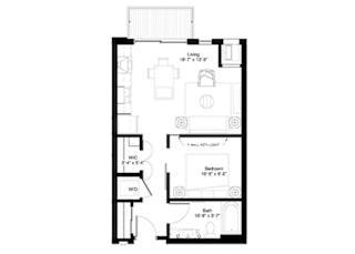 Big tooth A Floor plan at Central Park West Apartments in St. Louis Park MN, 1 Bedroom Bigtooth Floor Plan