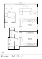 Pike Floor Plan at Silver Lake, New Brighton, MN, 55112 2  Bed   1  Bath   900 Sq. Ft.