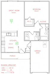 Aspen 1 bedroom 1 bathroom 863 Sq.Ft. floor plan A at Hawthorne Properties, Lafayette, IN 47905