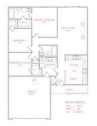 Willow Duplex 3 bedroom 2 bathroom 1,260 Sq.Ft. floor plan A  at Hawthorne Properties, Lafayette, IN 47905