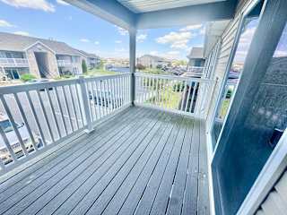 Cypress 2x2 apartment upstairs patio balcony view from 2nd floor at Hawthorne Properties in Lafayette, IN 47905