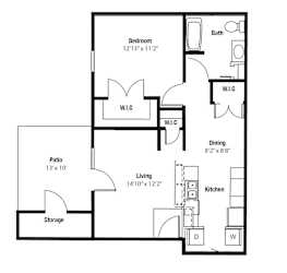 Wyandotte One Bedroom floor plan at Shenandoah Properties in Lafayette, IN 47905
