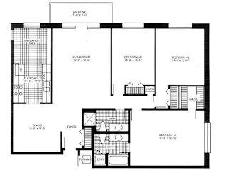 A black and white image of a floor plan for a house.