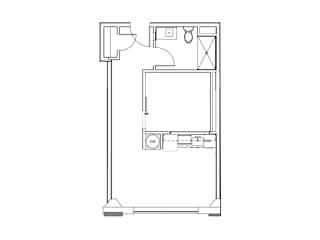 a floor plan of a small house with a bedroom and a living room