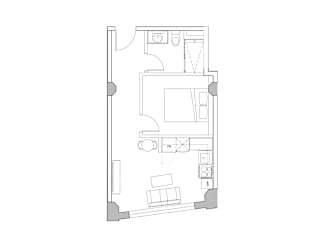 a floor plan of a small apartment with a bedroom and a living room