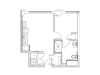 a floor plan of a small house with a bedroom and a living room