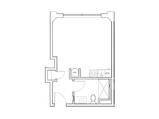 a floor plan of a small house with a bedroom and a living room