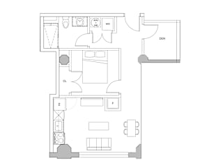a floor plan of a small apartment with a bedroom and a living room