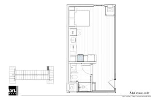a floor plan of a small house with a bedroom and a living room