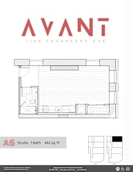 A floor plan for a studio apartment at 1148 Franklin Ave.