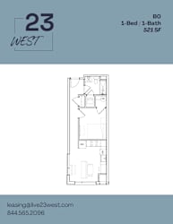 1B1B Floor Plan at 23 West Apartments, Philadelphia, Pennsylvania
