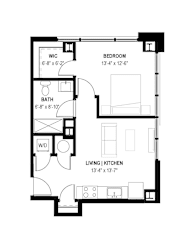 a floor plan of a 1 bedroom floor plan