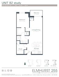 1 bed 1 bath a floor plan for a unit with a bedroom and a bathroom  at Elmhurst 255, Elmhurst