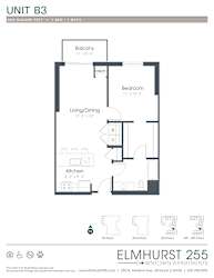 1 bed 1 bath a floor plan for a unit with a bedroom and a bathroom  at Elmhurst 255, Elmhurst, IL, 60126