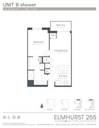 1 bed 1 bath a floor plan for a unit with a bedroom and a bathroom  at Elmhurst 255, Illinois, 60126