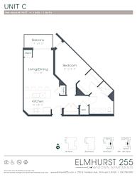 1 bed 1 bath a floor plan for a unit with a bedroom and a bathroom  at Elmhurst 255, Elmhurst, IL, 60126
