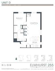 1 bed 1 bath a floor plan for a unit with a bedroom and a bathroom  at Elmhurst 255, Elmhurst, IL, 60126