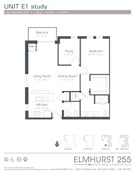 1 bed 1.5 bath a floor plan of a unit with a bedroom and a living room  at Elmhurst 255, Elmhurst, IL